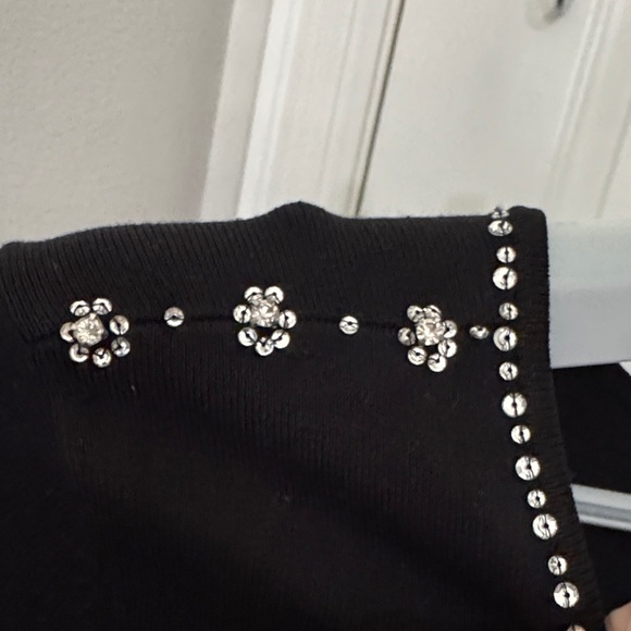 Cache Black V-Neck Blouse with silver and rhinestone accents - Picture 3 of 8
